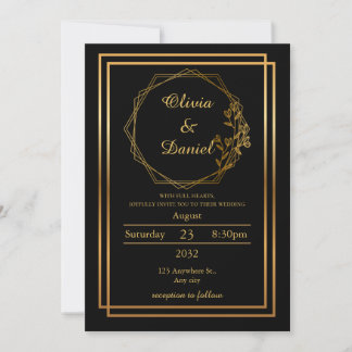 Faire-part de mariage moderne Gold Frame sur Noir