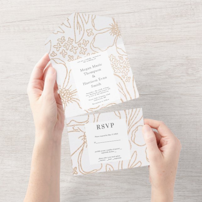 Faire-Part de Mariage Moderne Golden Blooms Tout C (Déchirure)