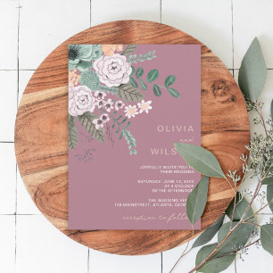 Faire-part de mariage moderne mauve floral eucalyp