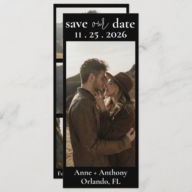 Faire-part de mariage moderne noir et blanc avec q (Devant / Derrière)