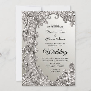 Faire-part de mariage moderne orné d'argent
