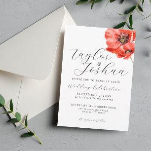 Faire-part de mariage moderne Red Poppy   Floral  