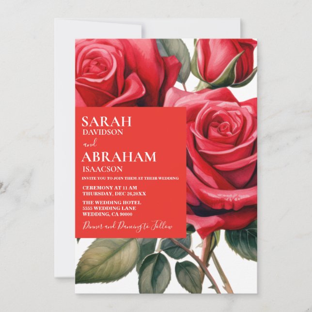 Faire-part de mariage moderne Red Roses (Devant)