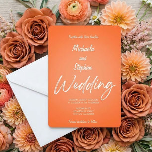 Faire-part de mariage moderne rose et orange sur l