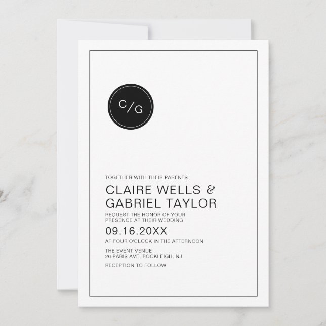 Faire-part de mariage moderne simple noir et blanc (Devant)