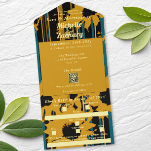 Faire-Part de Mariage Moderne Tournesol Bleu Sarce