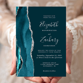 Faire-part de mariage moderne Turquoise en argent 