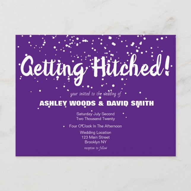 Faire-part de mariage moderne violet blanc (Devant)