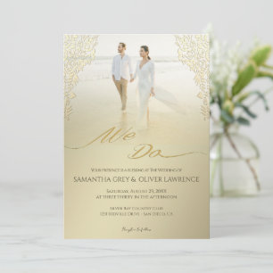 Faire-part de mariage moderne "We Do" Gold Damask