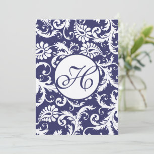 Faire-part de mariage Monogram Navy Damask Swils
