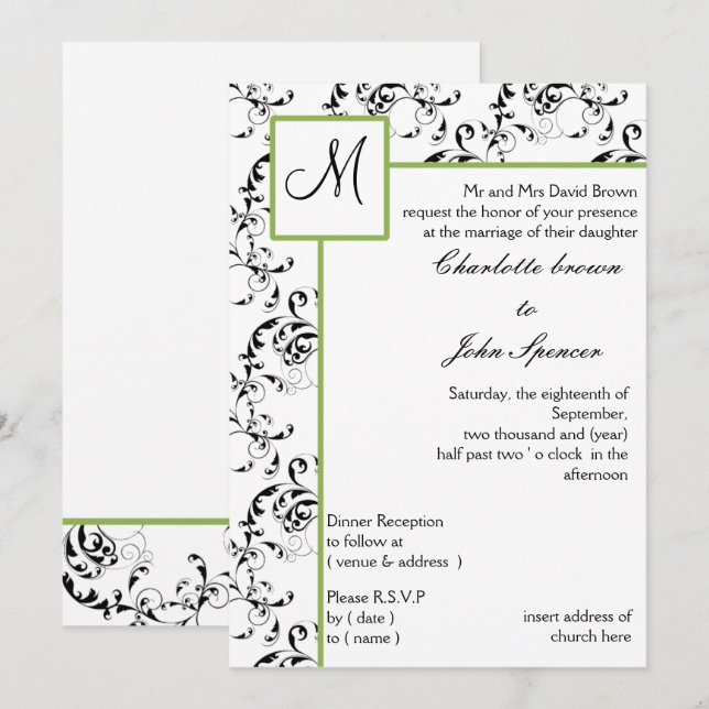 Faire-part de mariage monogramme (Devant / Derrière)