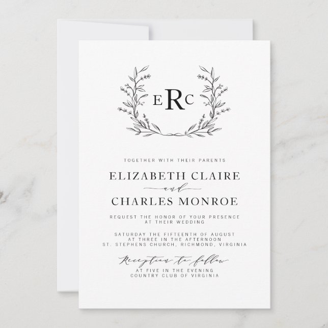 Faire-part de mariage monogramme (Devant)