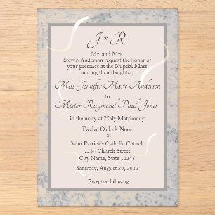 Faire-part de mariage monogramme à marbre rose et