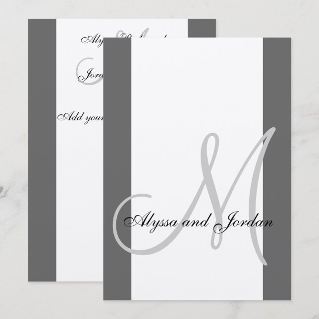 Faire-part de mariage Monogramme Argent métallique (Devant / Derrière)