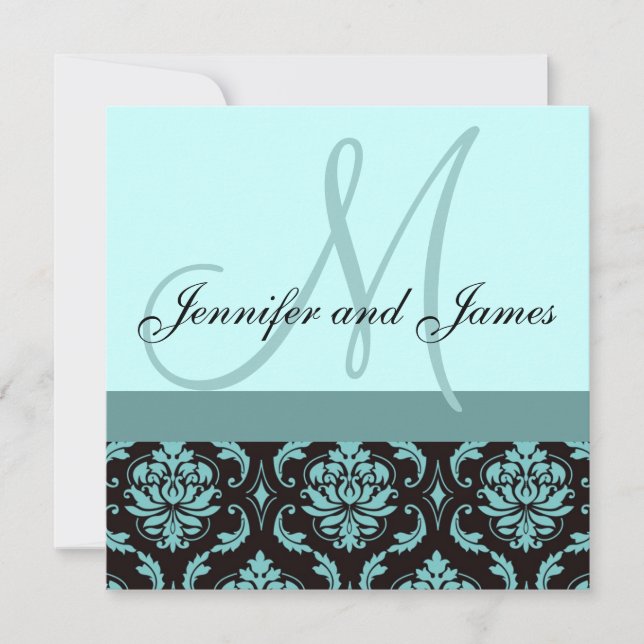 faire-part de mariage Monogramme bleu Damas (Devant)