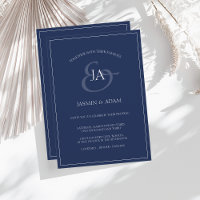 Faire-part de mariage Monogramme bleu marine simpl