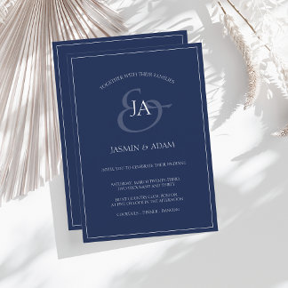 Faire-part de mariage Monogramme bleu marine simpl