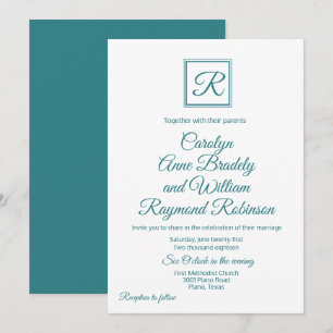 Faire-part de mariage Monogramme bleu paon