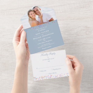 Faire-part de mariage Monogramme Confettis Arc-en-