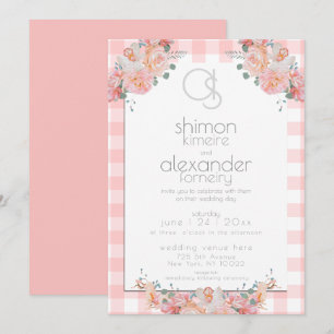 Faire-part de mariage   Monogramme Coral En vichy 