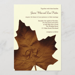 Faire-part de mariage monogramme d'automne (marron