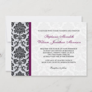 Faire-part de mariage Monogramme de Damas de prune