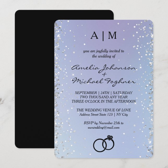 Faire-part de mariage Monogramme de dégradé bleu (Devant / Derrière)