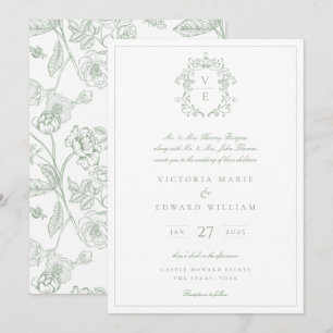 Faire-part de mariage Monogramme de la crête verte