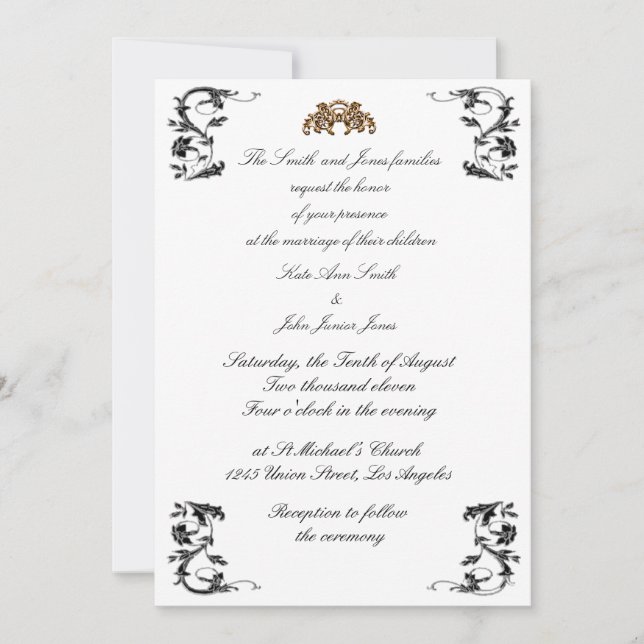 Faire-part de mariage monogramme de tourbillon noi (Devant)