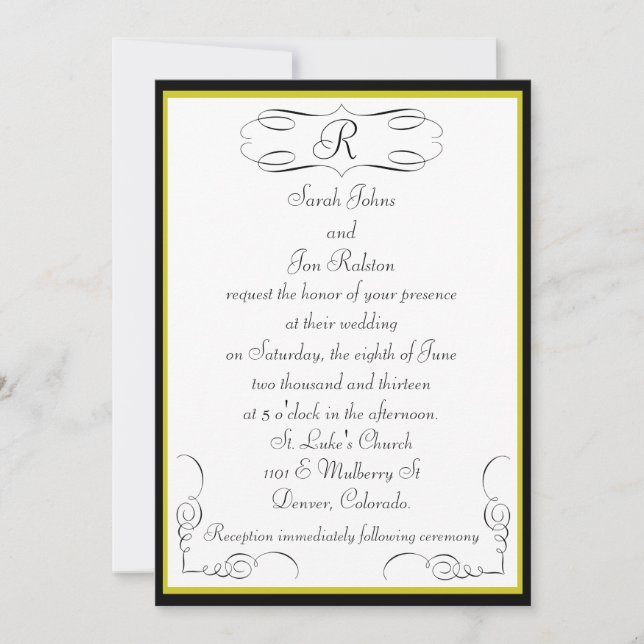 Faire-part de mariage Monogramme d'or noir (Devant)