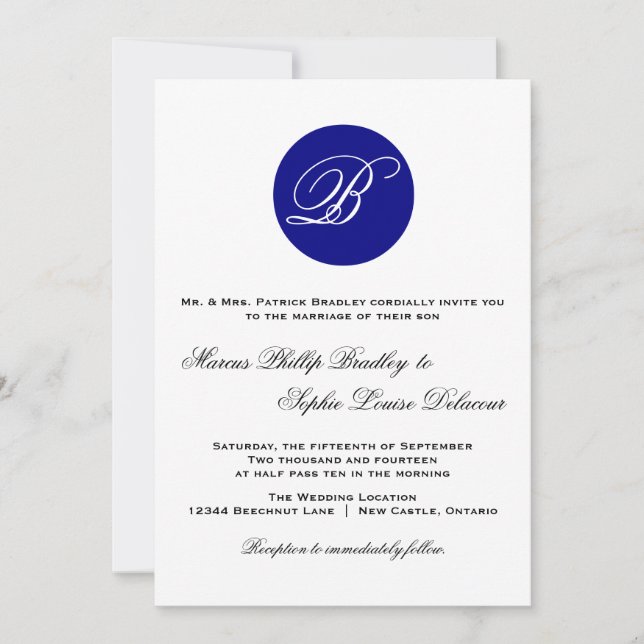 Faire-part de mariage Monogramme du cercle bleu de (Devant)