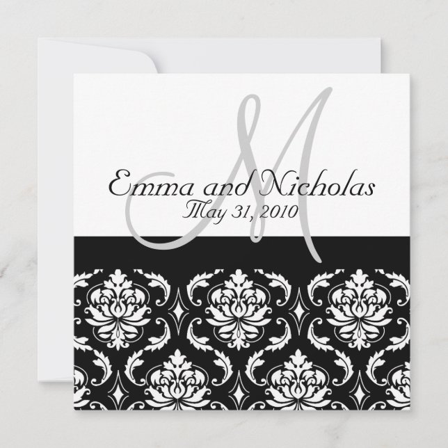 faire-part de mariage Monogramme M Damask noir et  (Devant)