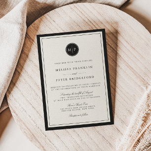 Faire-part de mariage Monogramme noir et écrin cla