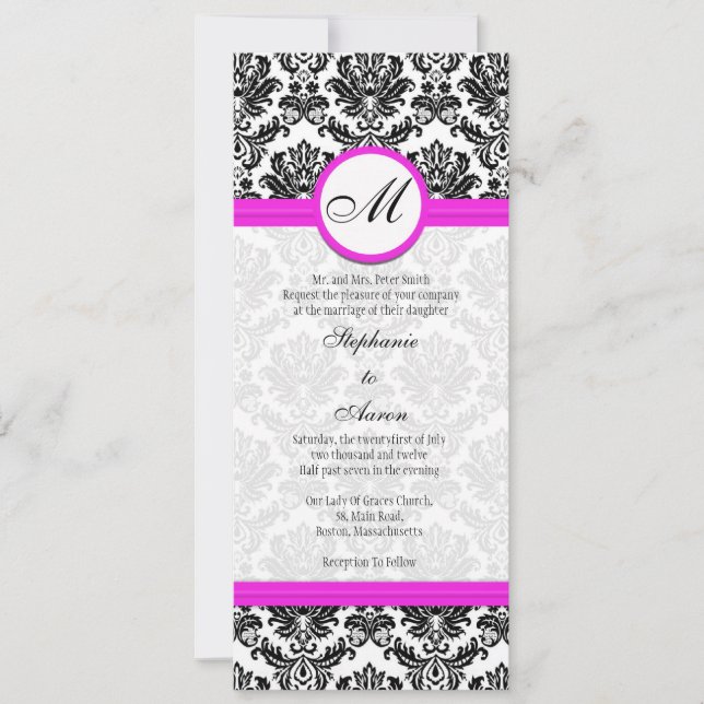 Faire-part de mariage Monogramme noir et rose Dama (Devant)