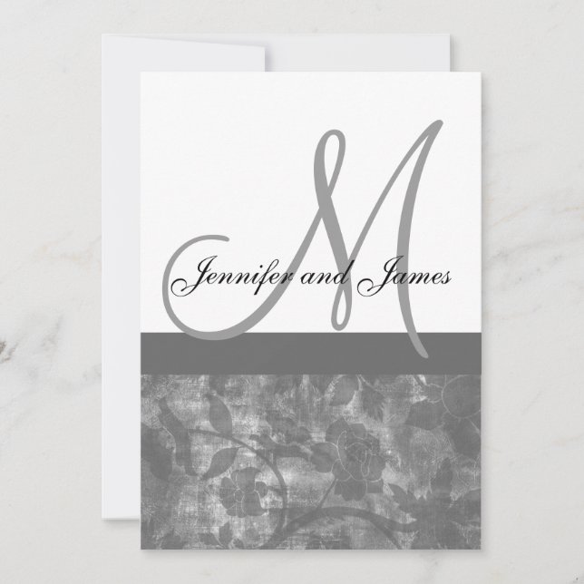 Faire-part de mariage Monogramme Noms Floral noir (Devant)