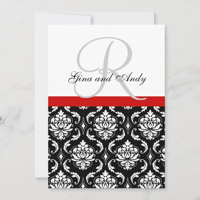 faire-part de mariage Monogramme Noms Red Damas (Devant)