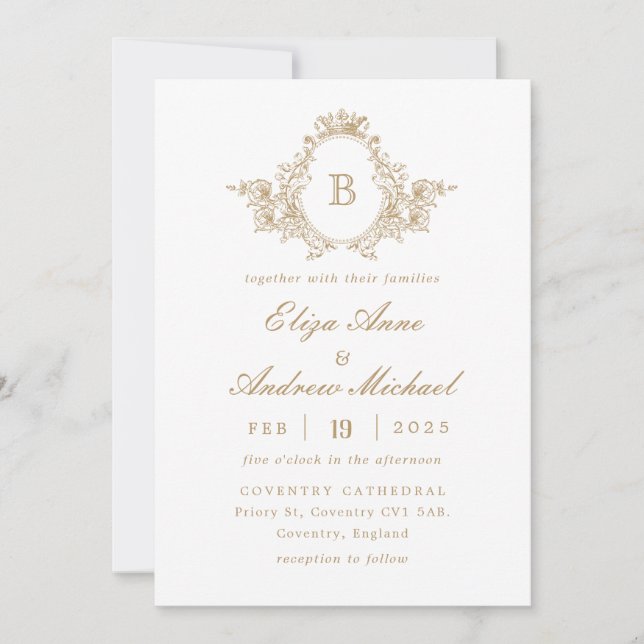 Faire-part de mariage Monogramme Or Classique (Devant)