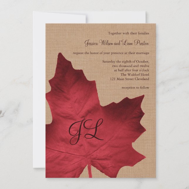 Faire-part de mariage monogramme Red Burlap (Devant)