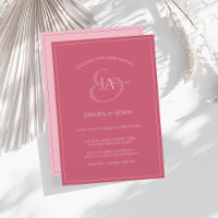 Faire-part de mariage Monogramme rose magenta simp