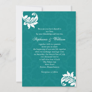 Faire-part de mariage Monogramme turquoise Damas
