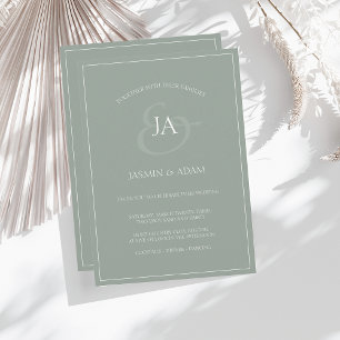 Faire-part de mariage Monogramme vert simple