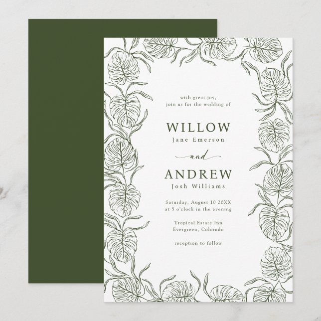 Faire-part de mariage Monstera (Devant / Derrière)
