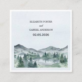 Faire-part de mariage Montagne Aquarelle Evergreen