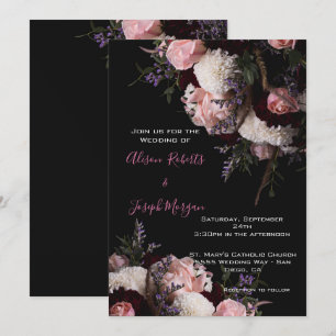 Faire-part de mariage moody floral, Bourgogne blan