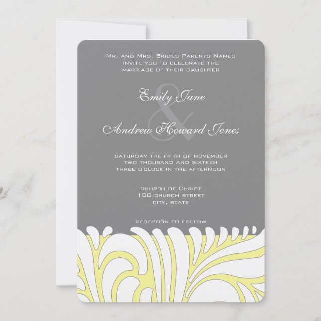Faire-part de mariage Motif de tourbillon jaune et (Devant)