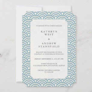 Faire-part de mariage Motif de vague bleu et blanc