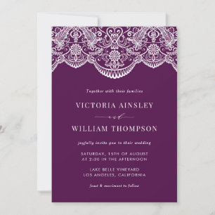 Faire-part de mariage Motif en dentelle violette m