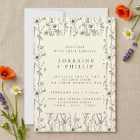 Faire-part de mariage motif fleur sauvage délicat