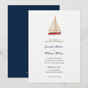 Faire-part de mariage nautique à voilier aquarelle