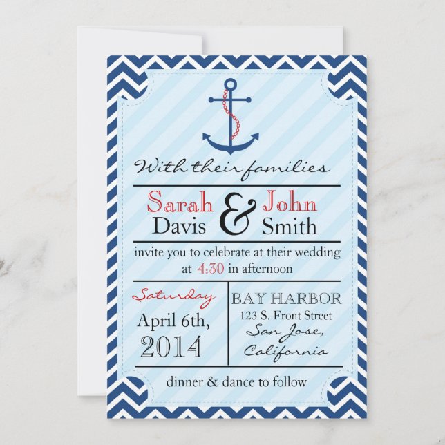 Faire-part de mariage nautique chic (Devant)